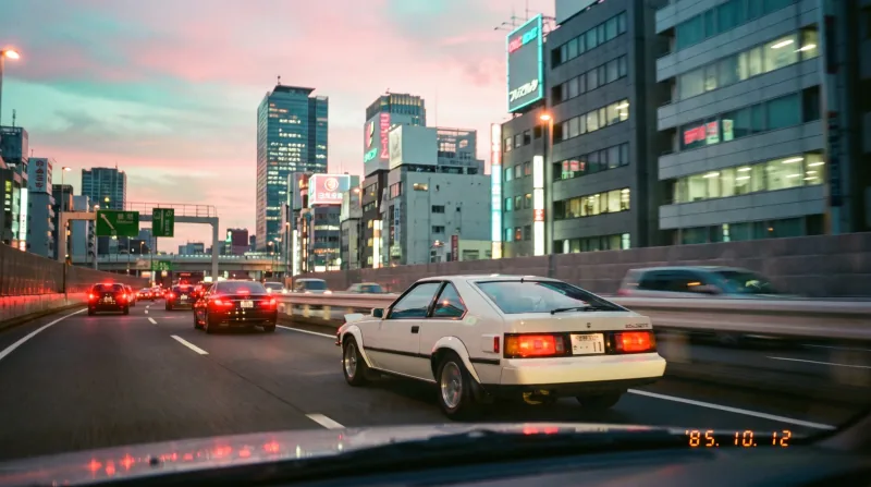 White Japanese sports coupe on an elevated Tokyo expressway at night. — Nano Banana Pro
