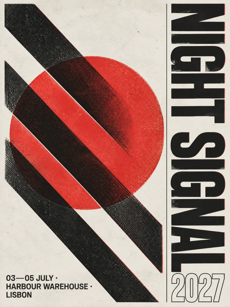 Red and black NIGHT SIGNAL concert poster with event dates on off-white paper. — GPT Image 2.5 Sunburst