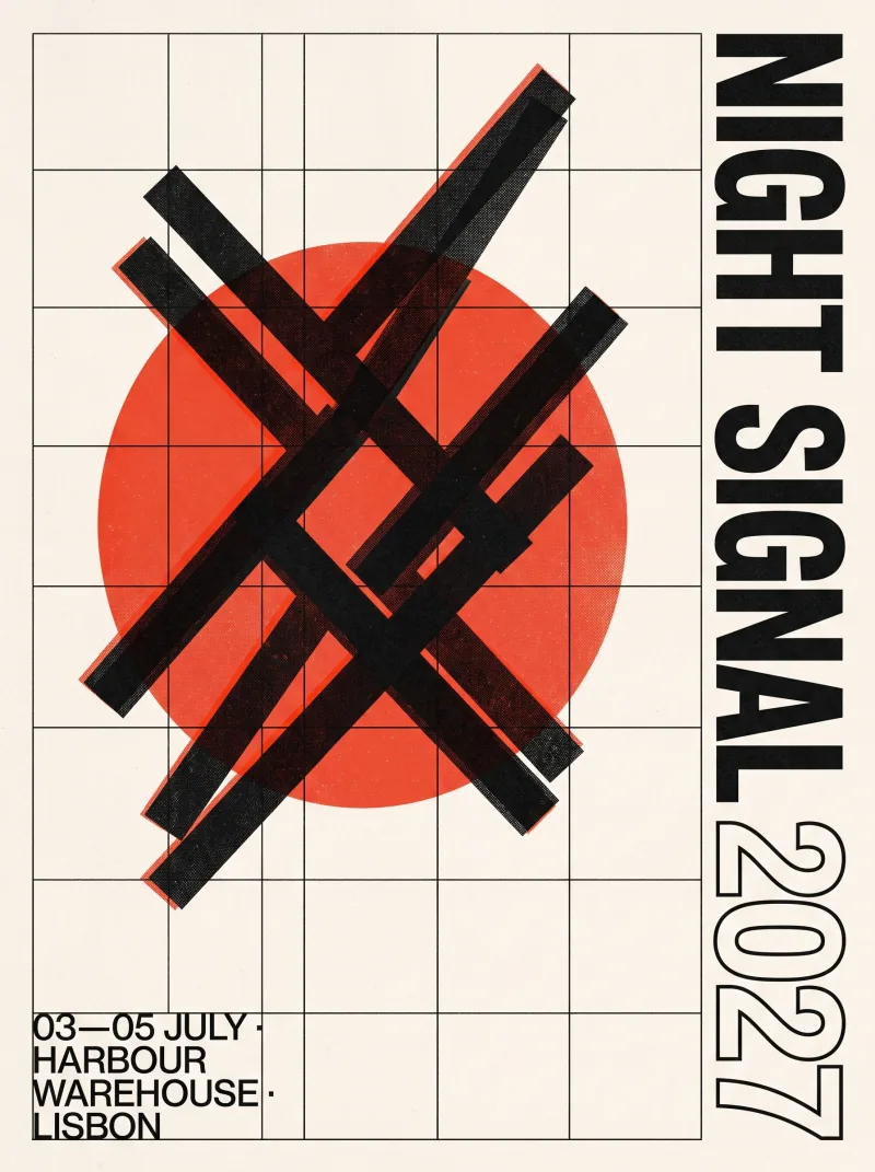 Red and black NIGHT SIGNAL concert poster with event dates on off-white paper. — Nano Banana 2.1